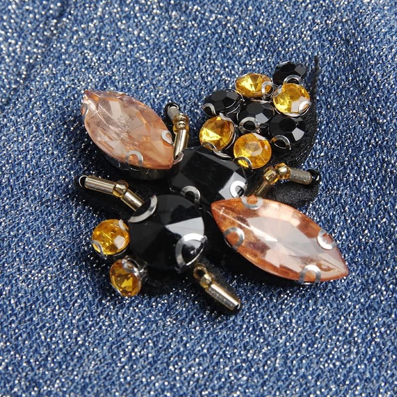 4Pcs Bees Sequins Rhinestones Bead Brooch Patches Applique Vintage Embroidered F
