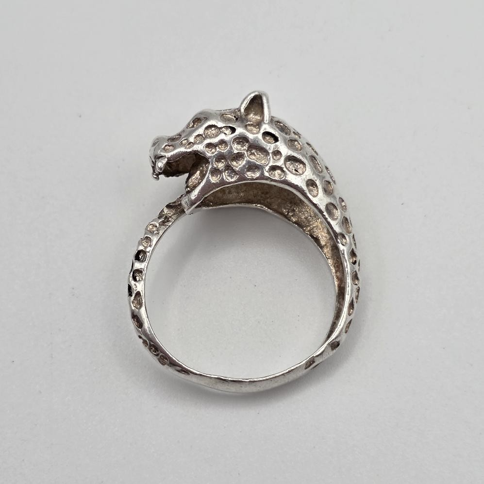 Vintage Adjustable 925 Sterling Silver Leopard Cheetah Big Cat Wrap Ring sz 7.5