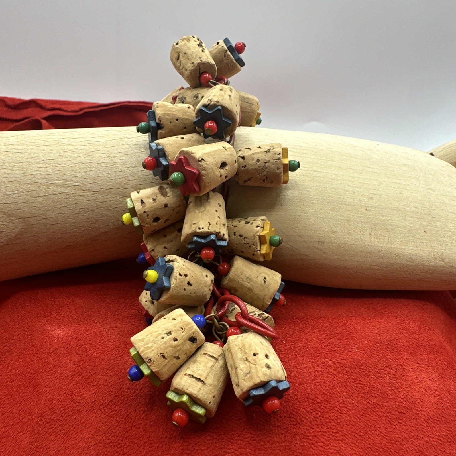 Exclusive Depression Era Cork and Multicolored Bakelite Bracelet. See pics.