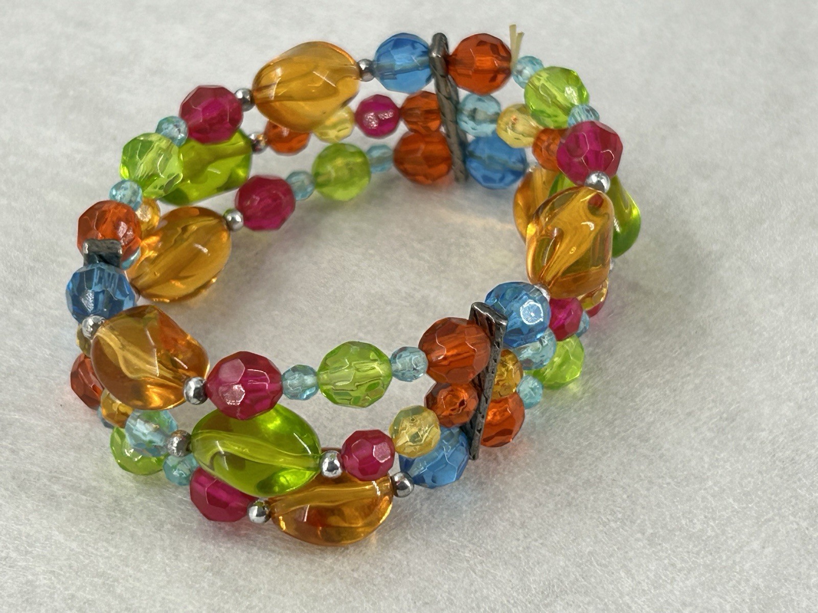Vintage Colorful Lucite Triple Band Stretch Bracelet Green Blue Pink Orange