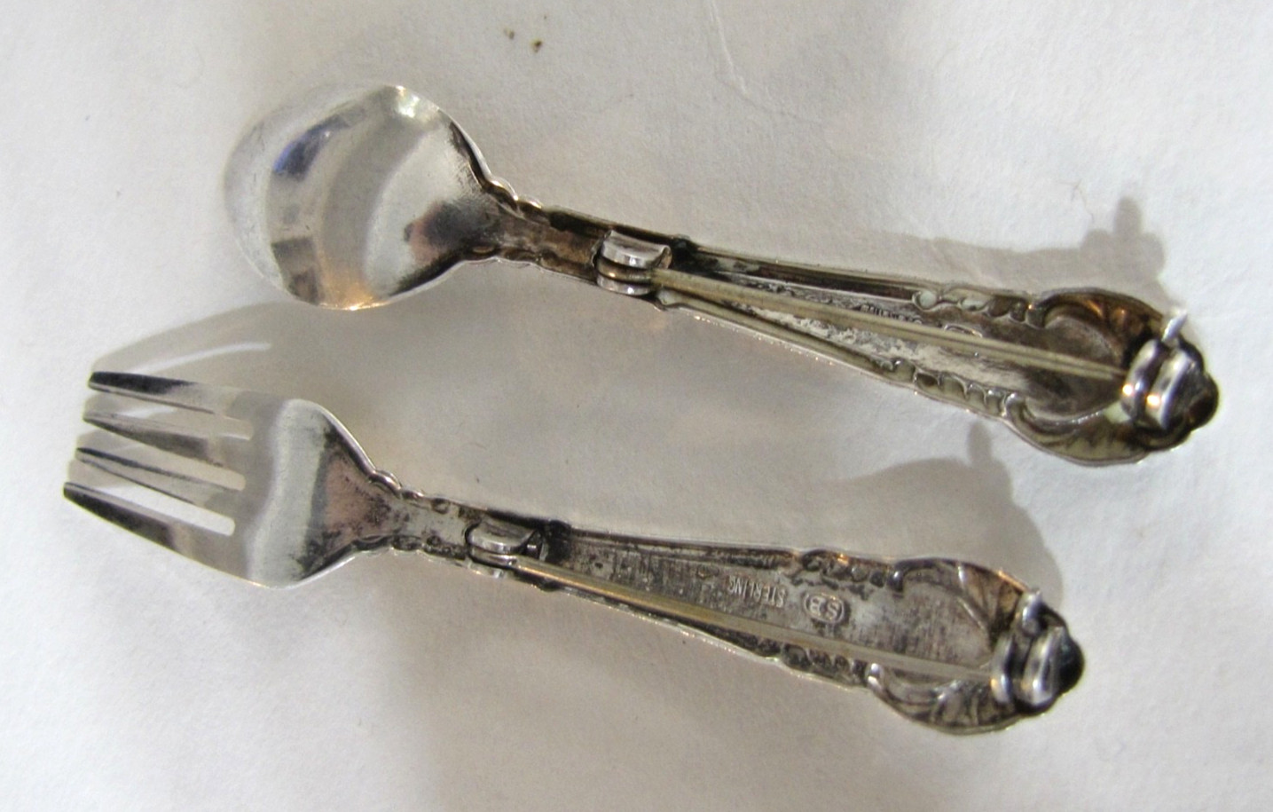 Vintage Sterling Silver Spoon Fork Brooch Pin Set Washington DC Souvenir 2.5″ SB