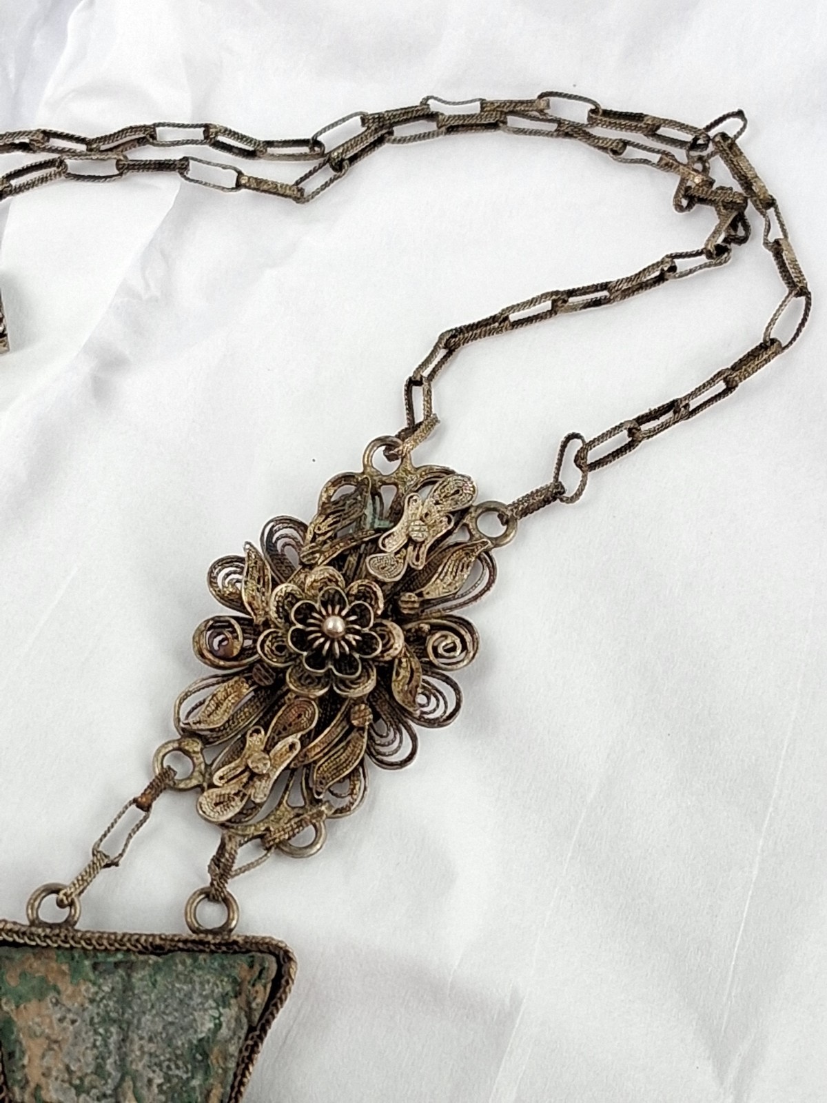 Rare Refined Art Deco Chinese Export Filigree Necklace Spade Money YAN
