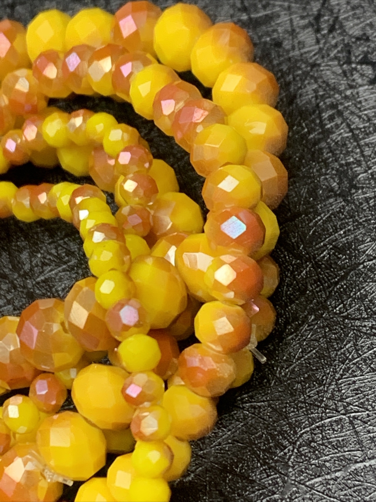 Vintage faceted glass crystal yellow burnt orange stretch￼bracelet lot of six ￼