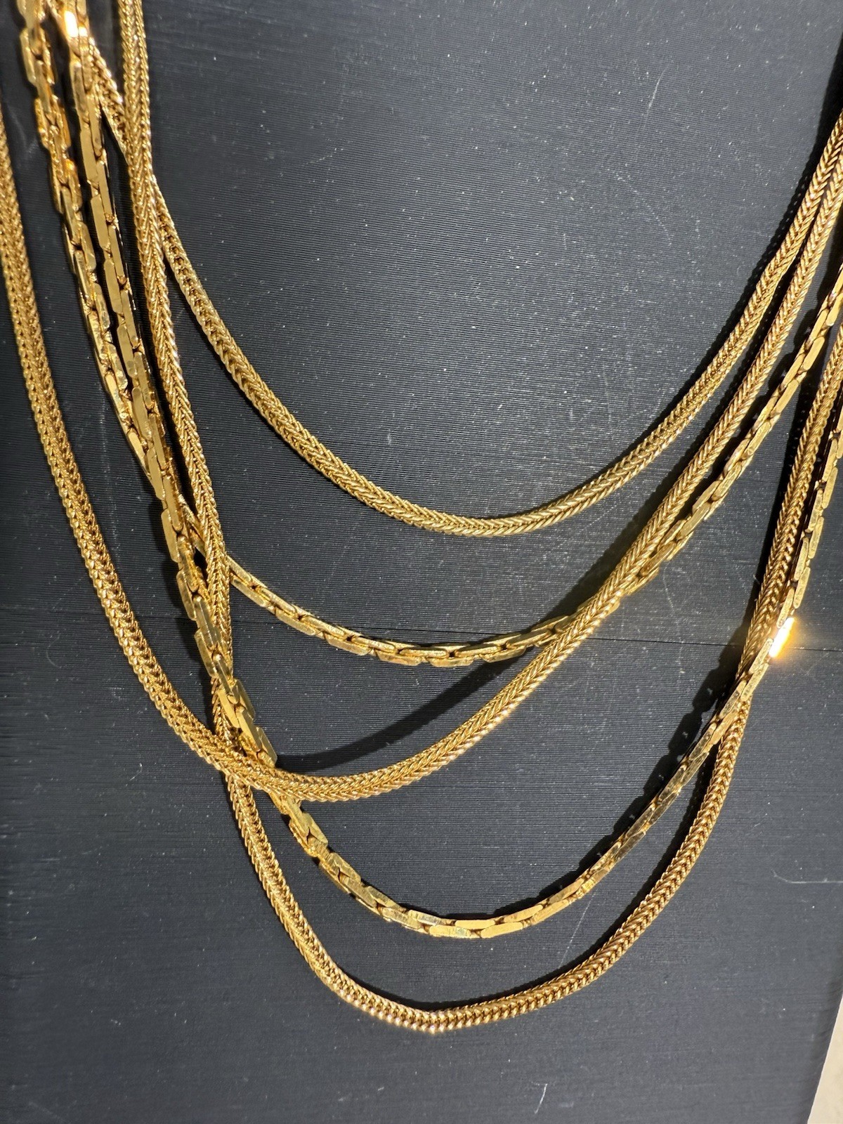 Vintage 1977 Givenchy G-Link 5 Strand Multi-Layered Gold Tone Necklace
