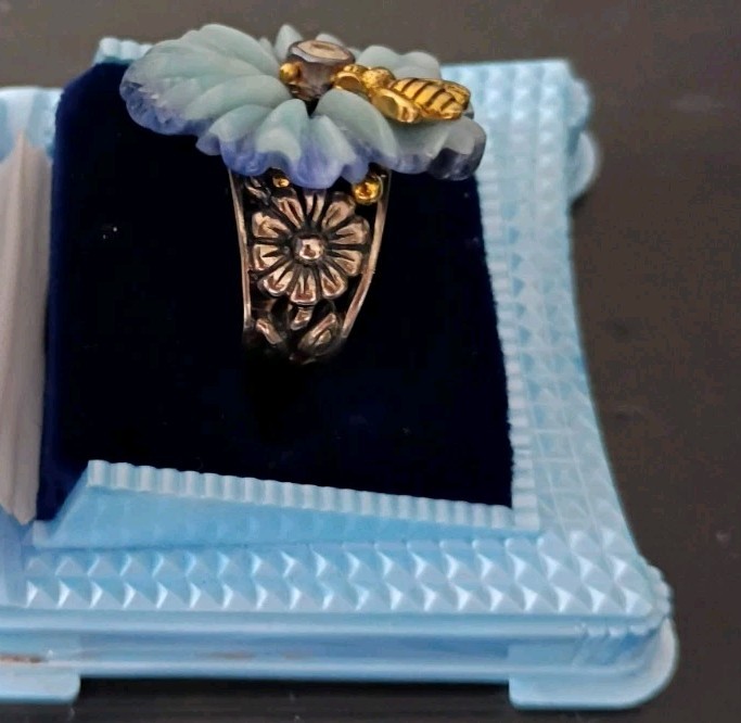 DESIGNER ECHO OF THE DREAMER STERLING BRONZE BEE FLOWER FLORAL GEM RING sz5.5
