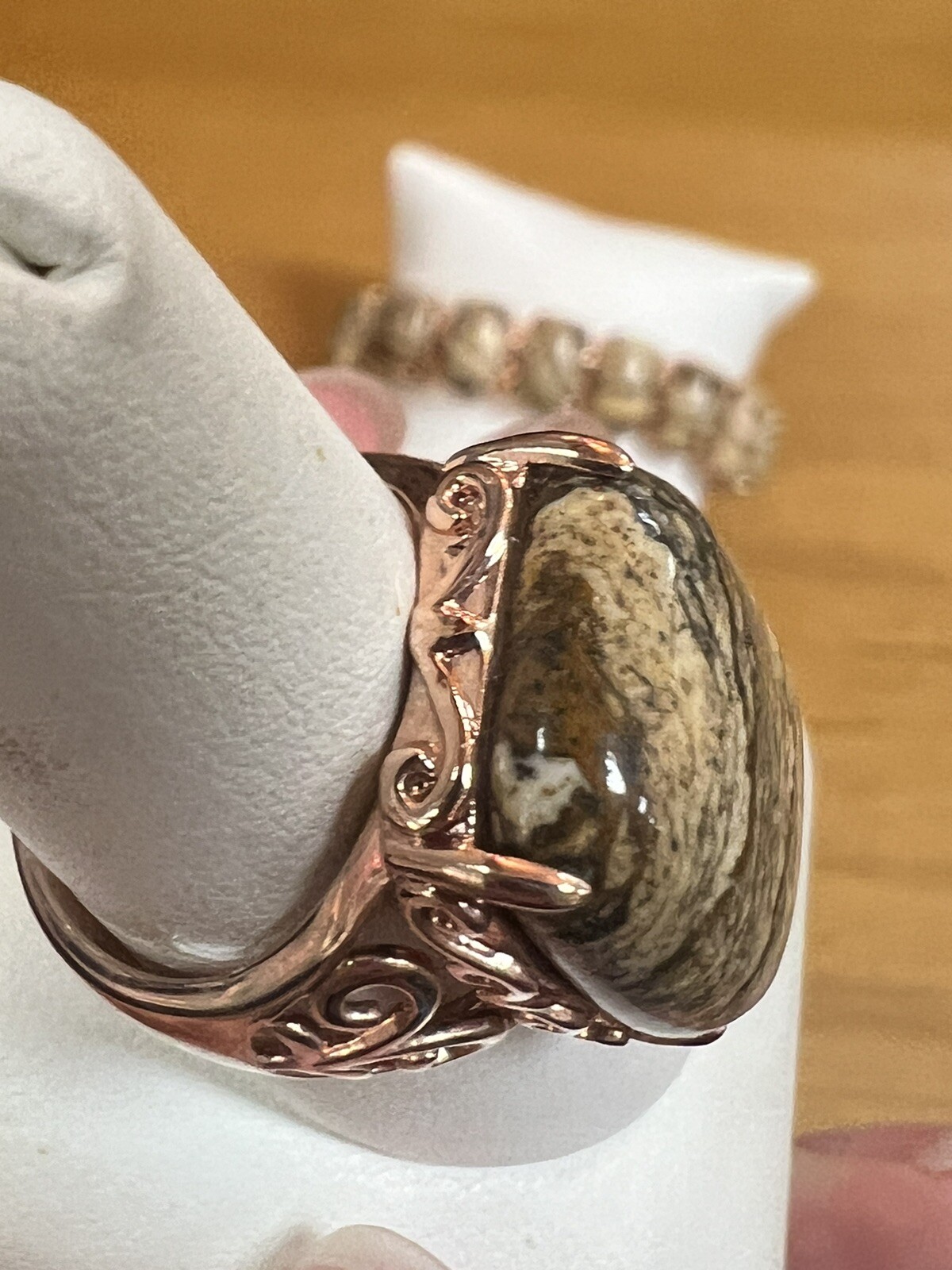 Jasper Signed JZ Tennis Bracelet And Ring Set Matching Rose Gold Tone Plated