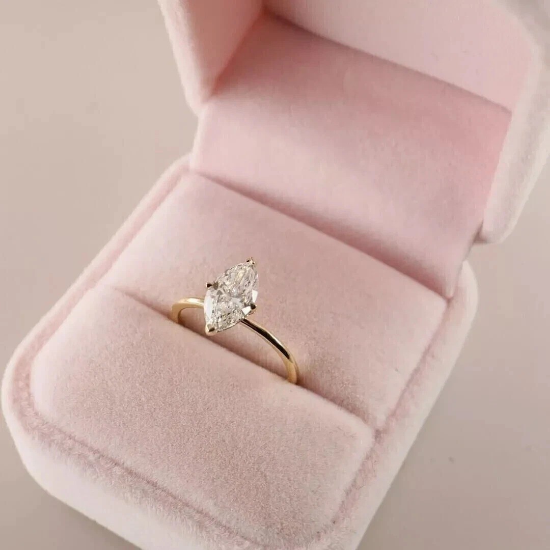 1.7Ct Marquise Cut Lab Created Diamond Engagement Solitaire Ring 14K Gold Finish