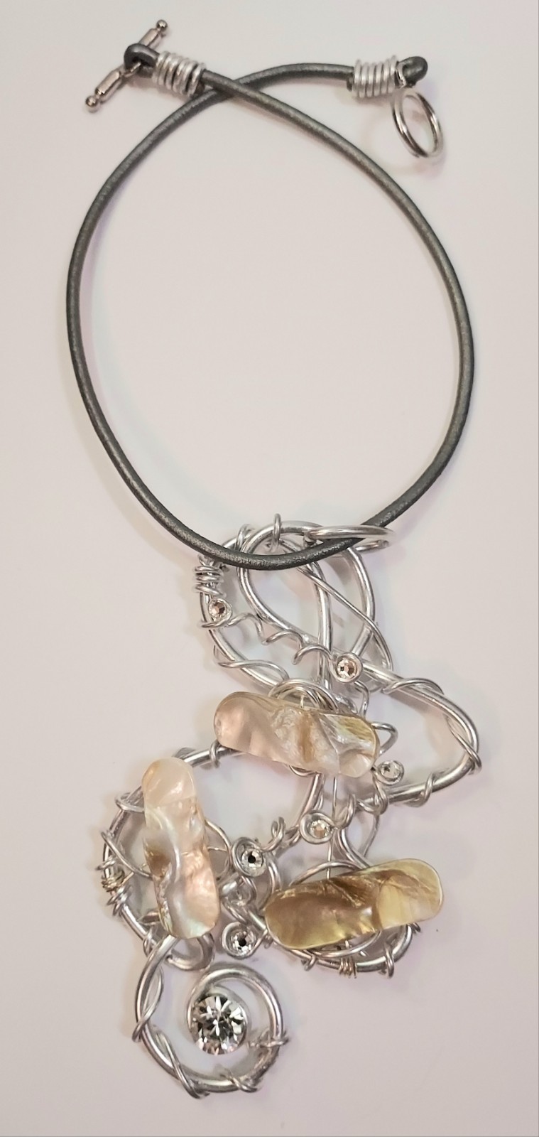 Jeff Lieb Statement Necklace Swarovski Crystal Shell Abstract Art Boho Signed