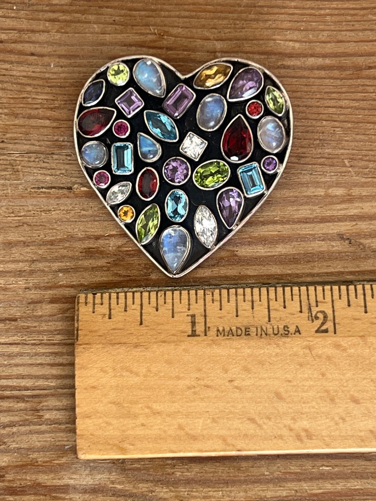 Vintage Nicky Butler Heart Shaped Brooch Pendant Necklace Multiple Gemstones
