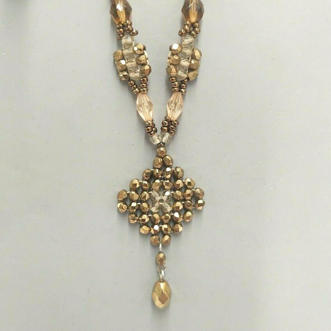 Vintage 18″ Necklace & Pierced Earrings Jewelry Set Brown Glass Beads Retro