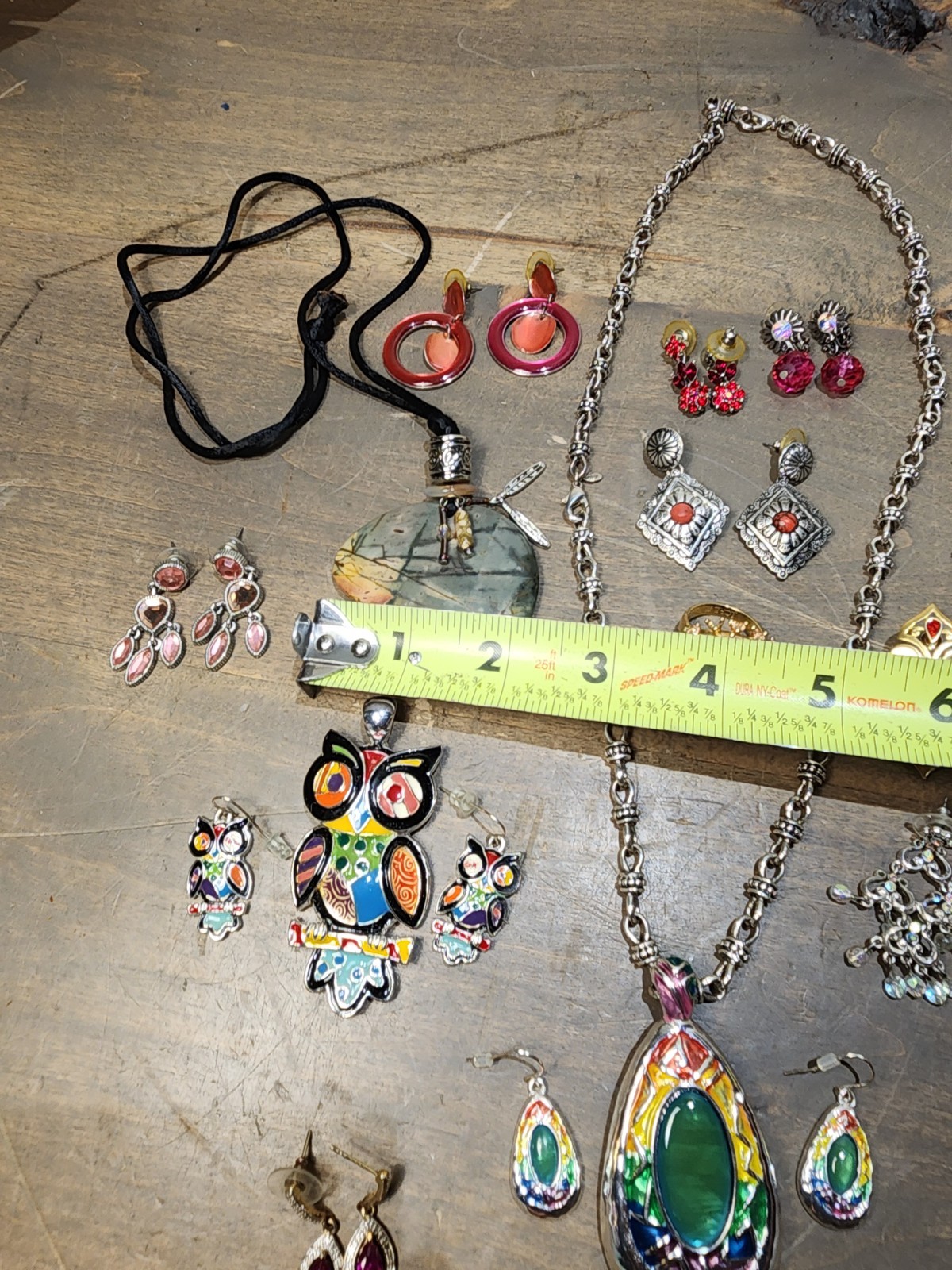 Rhinestone Bear Rainbows Owl 26 Pc Earrings, Necklaces Costume Jewelry Lot