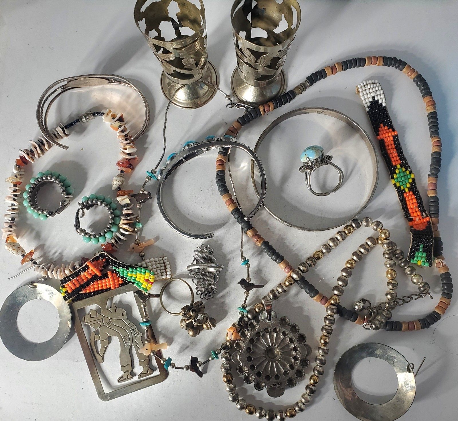 Vtg Silver Plated Alpaca Mixed Metals SOUTHWEST Jewlery Lot Collection 20 Pcs