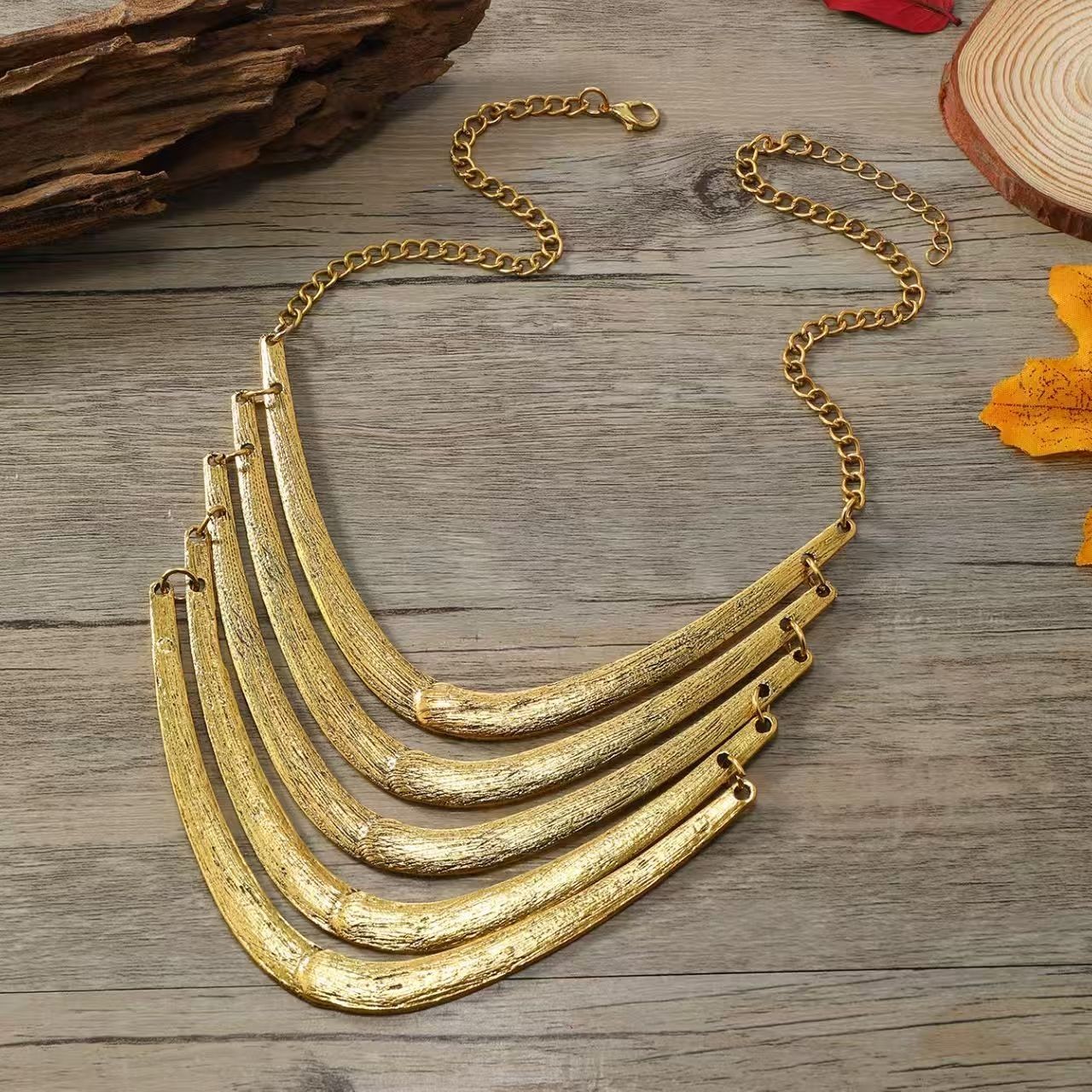 Vintage Bohemian style alloy necklace, multi-layered metal necklace, collarbone