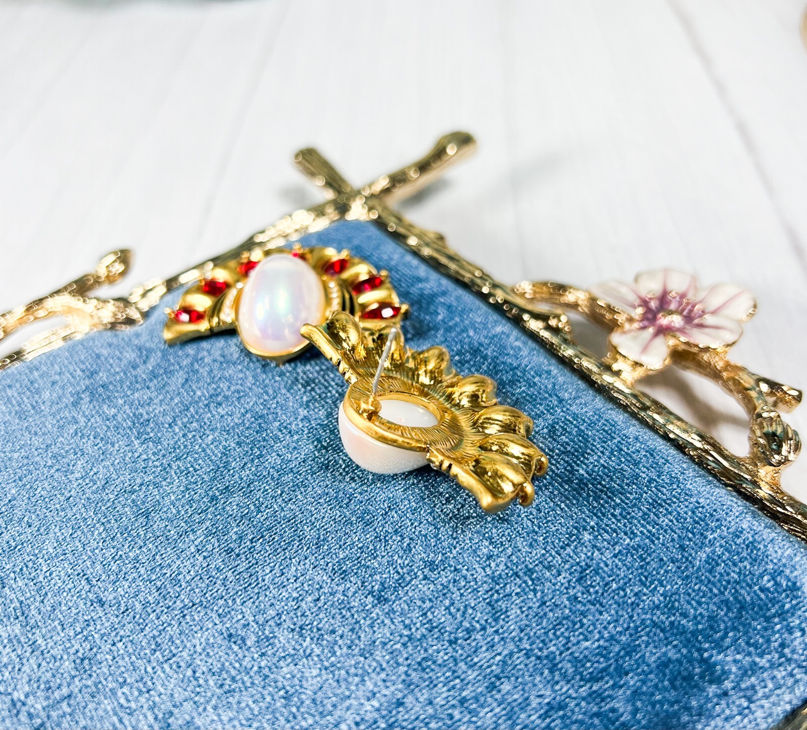 Victorian 14K Gold Earrings, Vintage Opal Sapphire Earrings, Ruby Red Earrings