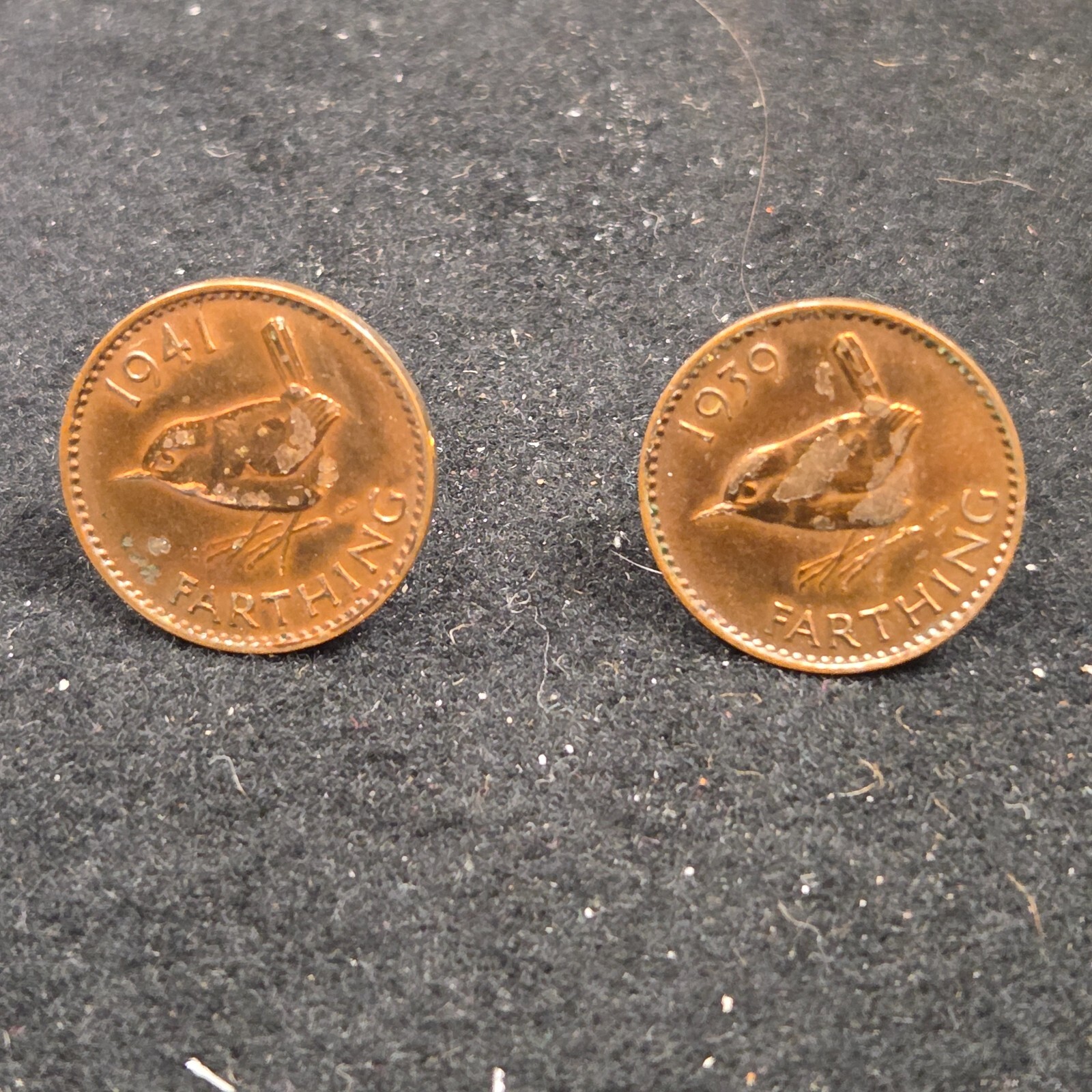 1941 Great Britain Farthing Wren Screw Back Earring Set