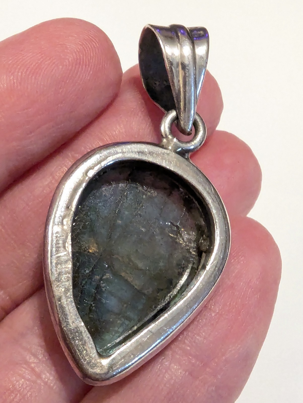Vintage 925 Silver Abalone Shell Pendant Mother Pearl Statement Boho READ