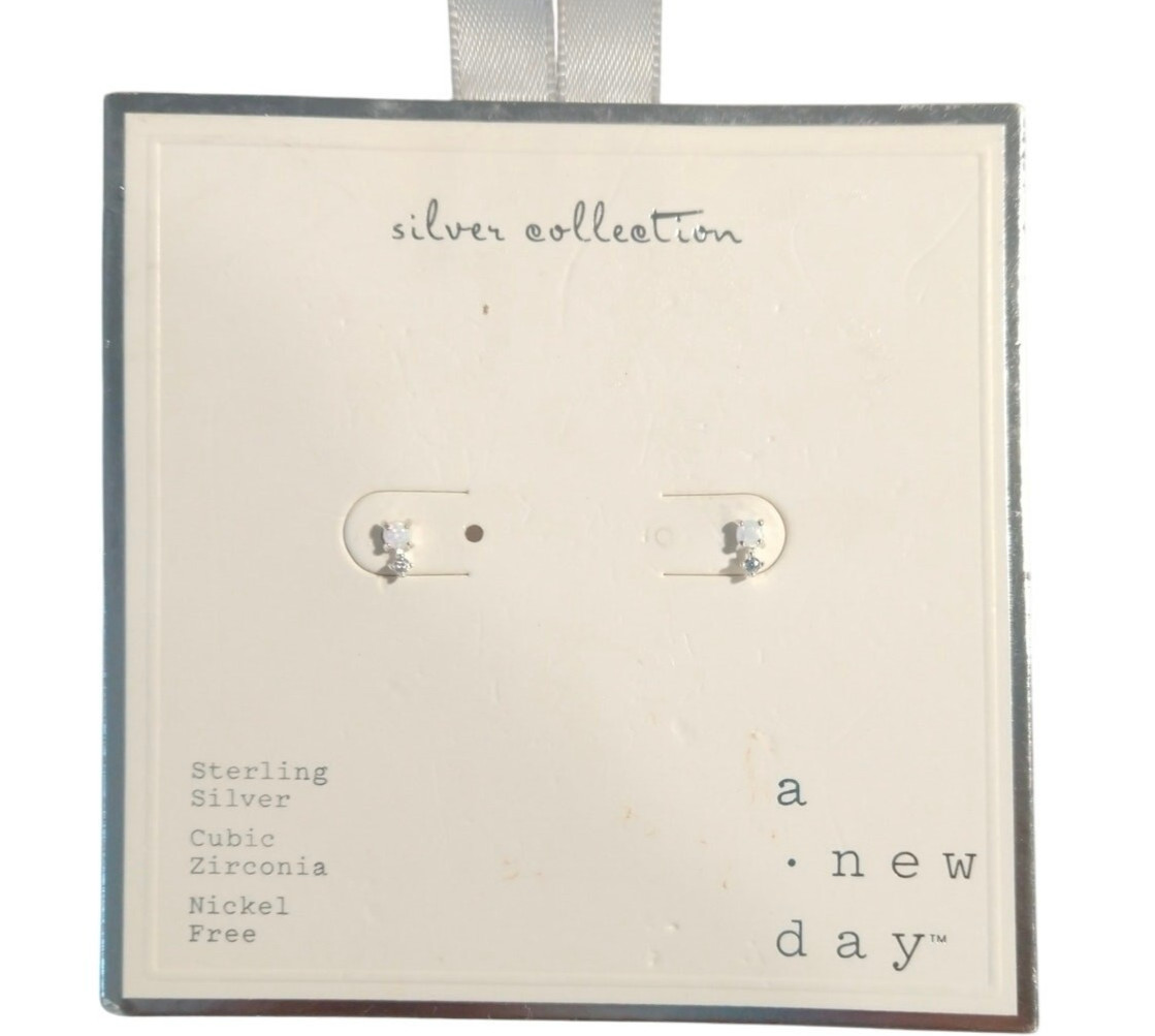 A New Day 925 Sterling Silver CZ Dainty Stud Earrings Nickel Free ES1