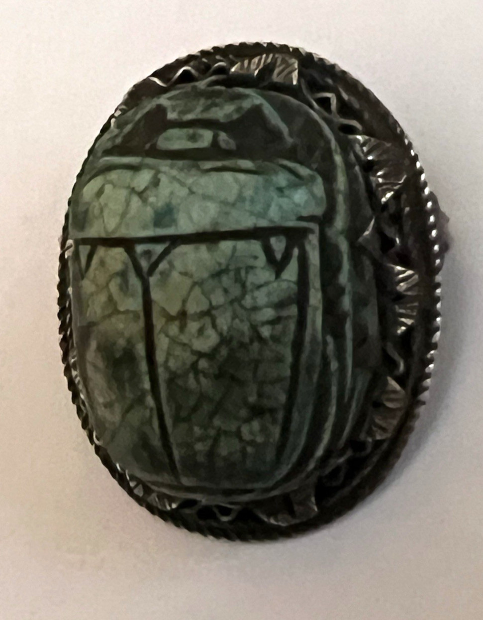 Large Antique 1920’s? Egyptian Blue Scarab and Silver Pin