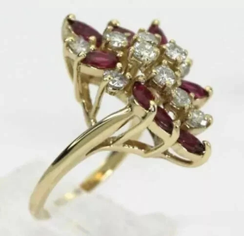 3.25Ct Art Deco Style Lab-Created Red Ruby Anniversary 14K Yellow Gold FN Ring