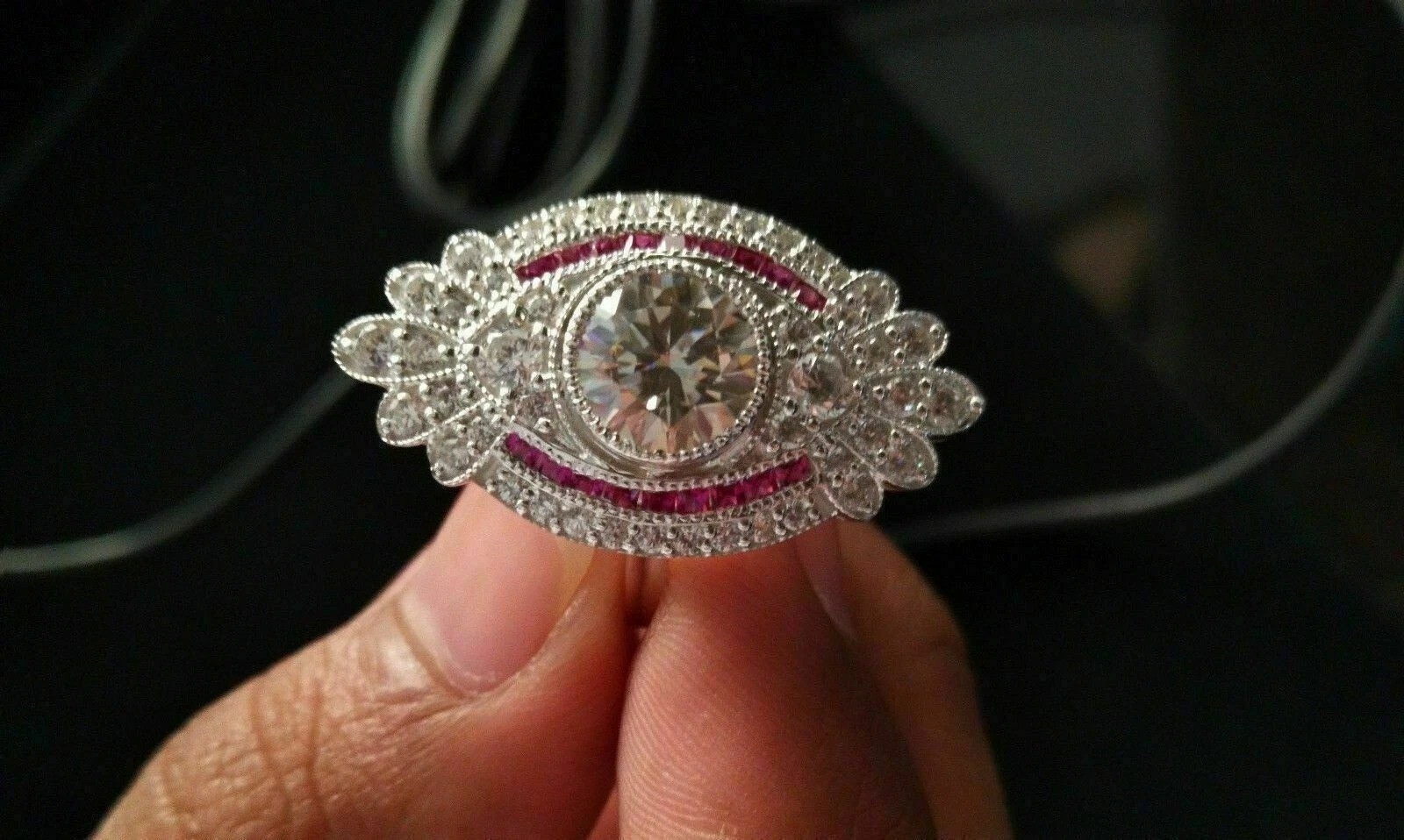 2.65Ct Art Deco Style Lab Created Diamond & Ruby Wedding 14K White Gold FN Ring