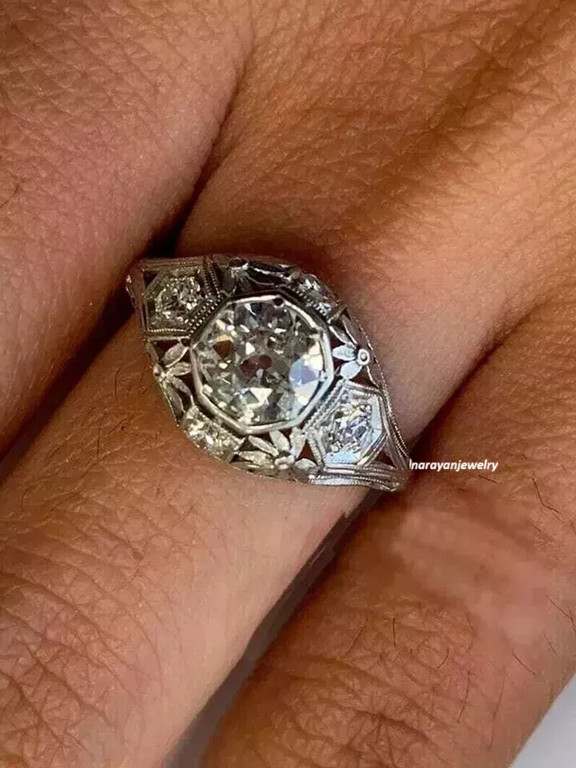 Vintage Art Deco Round Lab Created Diamond Engagement 925 Sterling Silver Ring