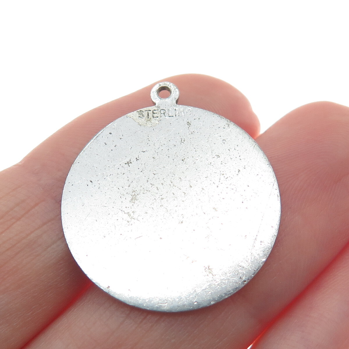 925 Sterling Silver Antique Art Deco Engraved Floral Round Pendant