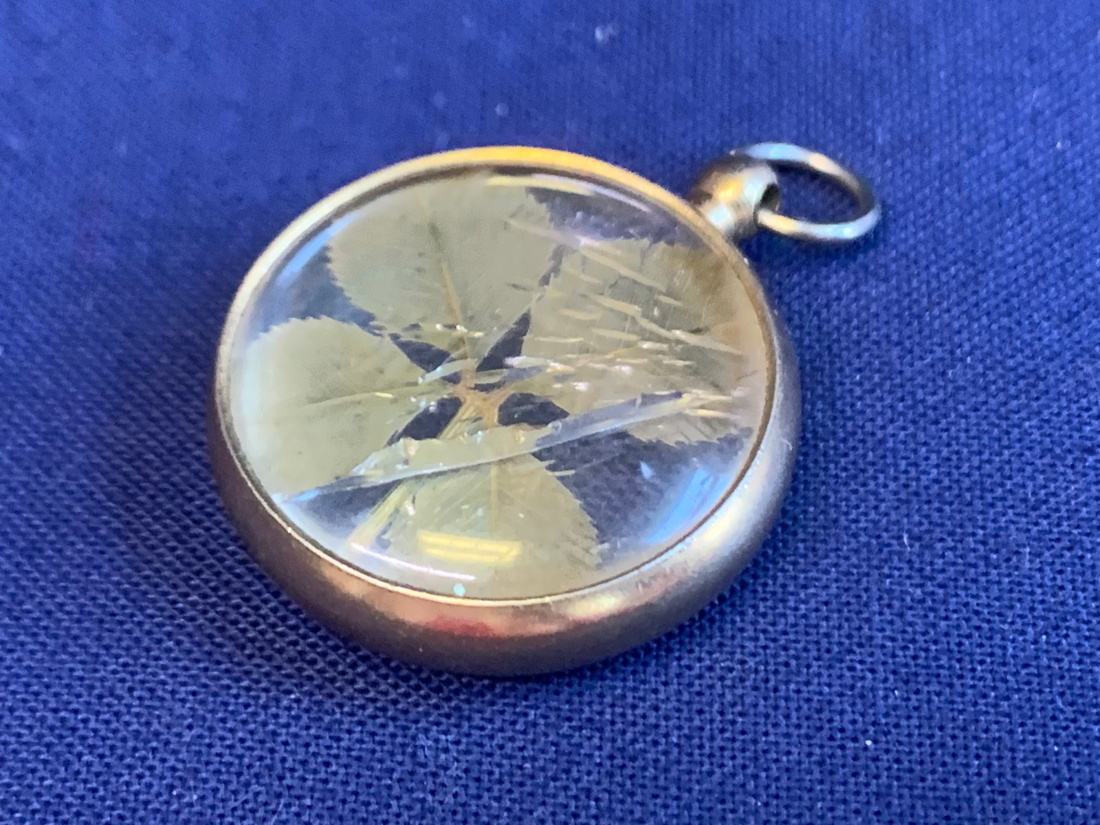 Vtg Encased 4 Leaf Clover Pendant Fob Costume Jewelry Good Luck Charm