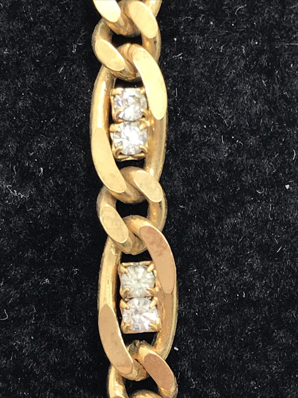 Vintage Delicate Gold Tone Chain & Crystal Accented Tennis Bracelet sz 6.75″