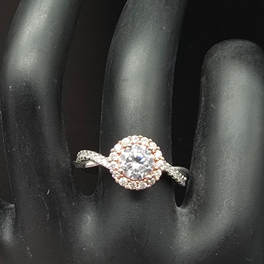 Sterling Silver CZ Halo Ring Twist Band IBB CN 925 Size 8