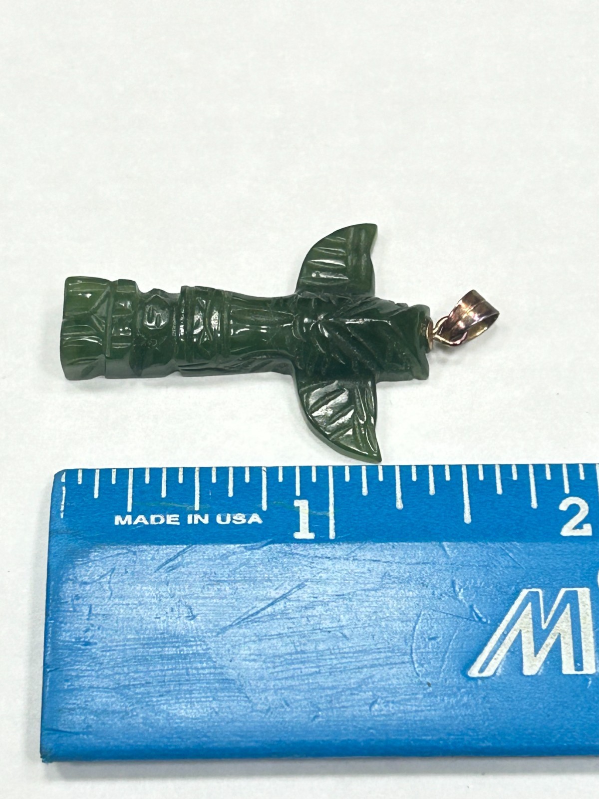 Vintage Hand Carved Jade Totem Pole Pendant Sterling Silver Bail