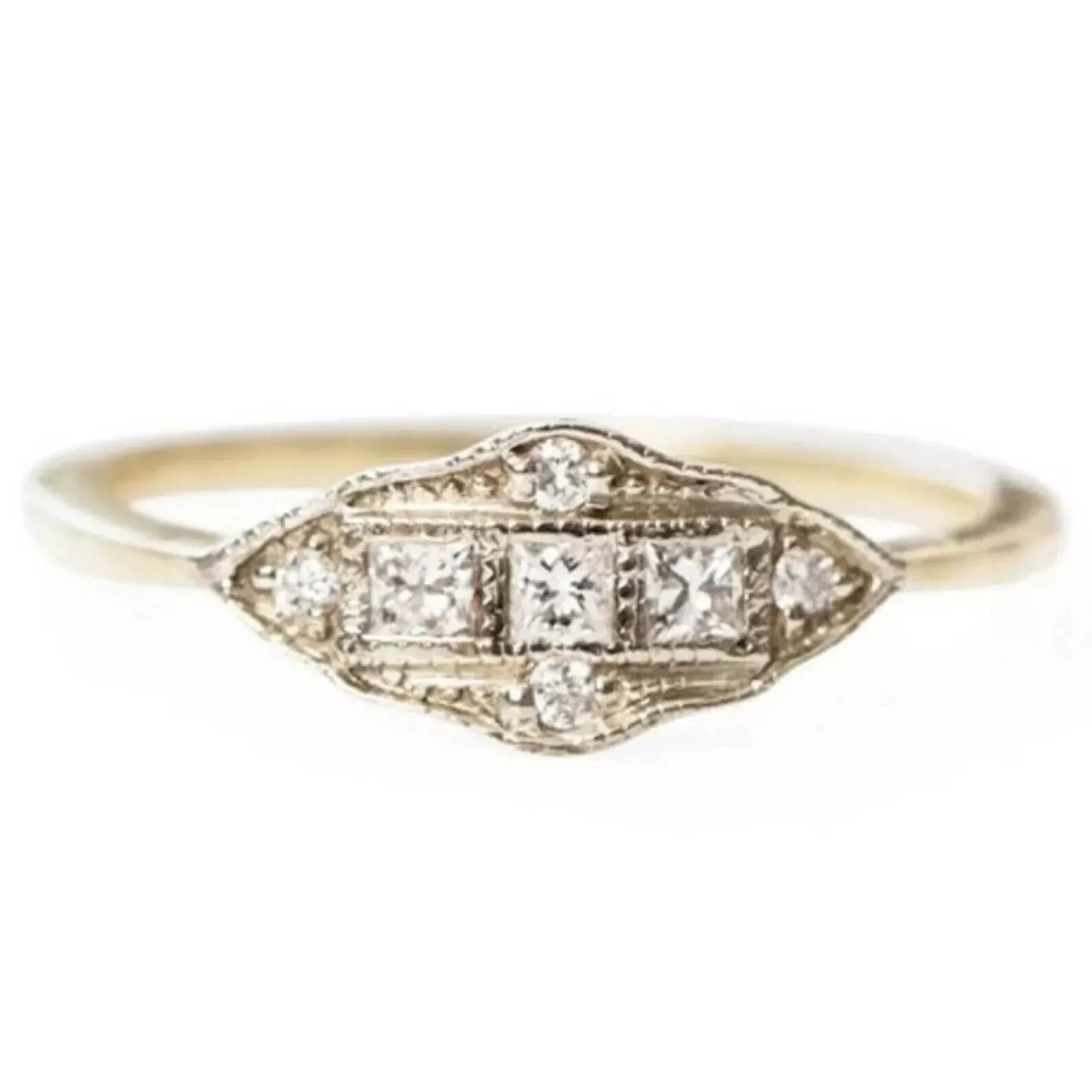 Art Deco Style Princess Cut Lab Created Diamond 14K White Gold FN Wedding Ring