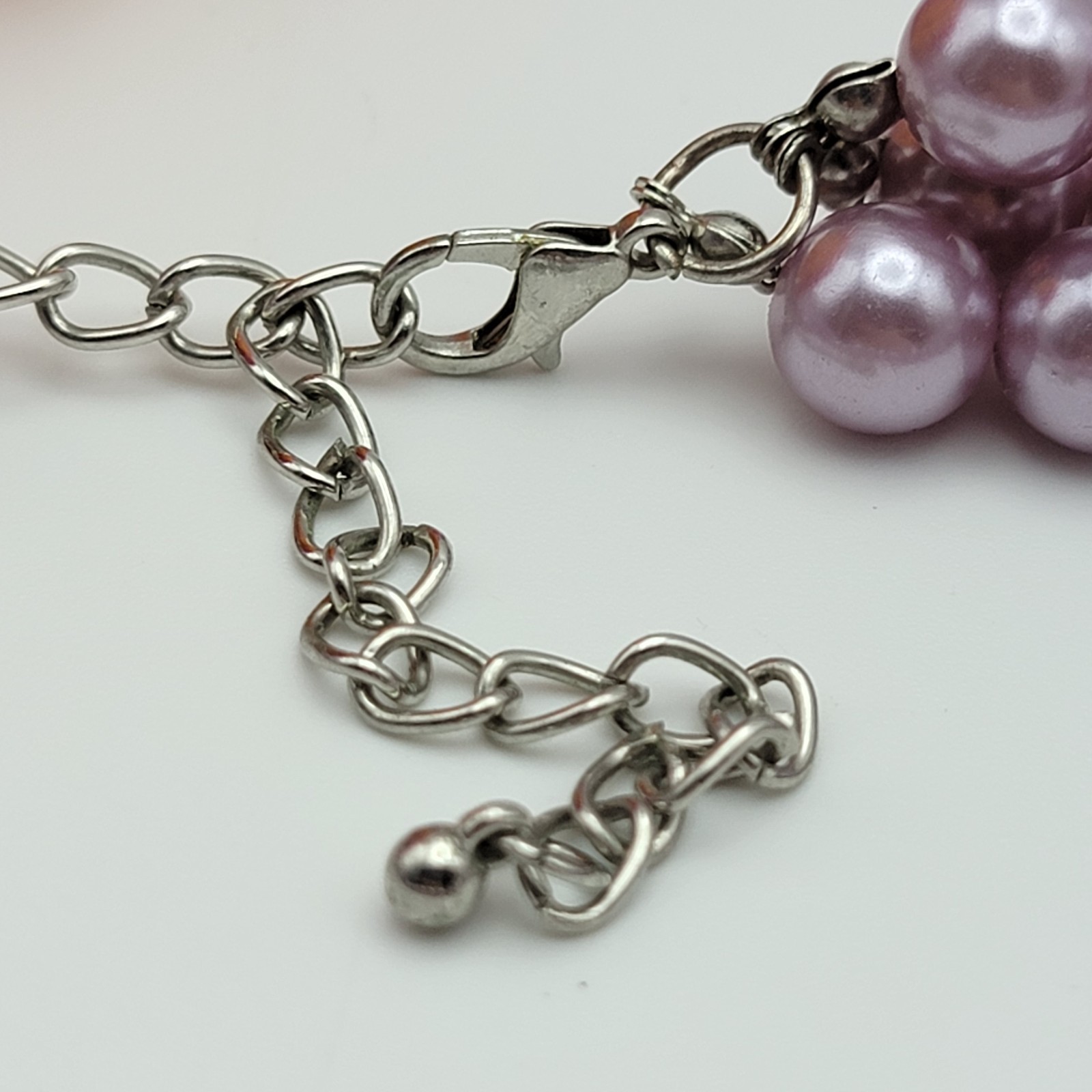 Vintage Lilac Graduated Faux Pearl Necklace 22 Inch Adj. Triple Strand Chunky