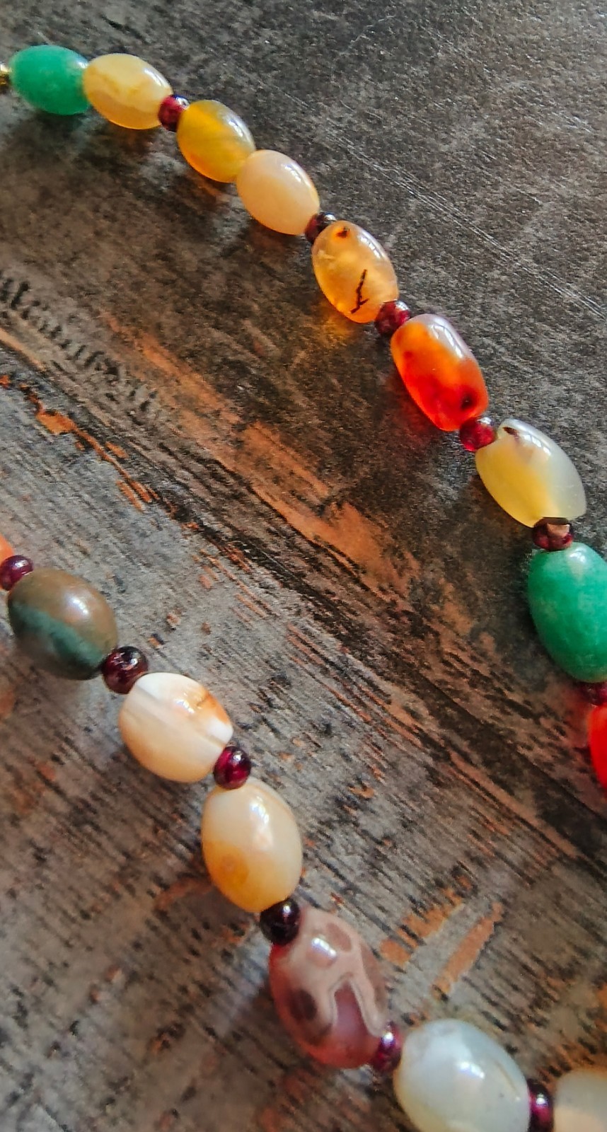 Vintage Chinese Moss Agate gemstone necklace, graduated polished beads, rare