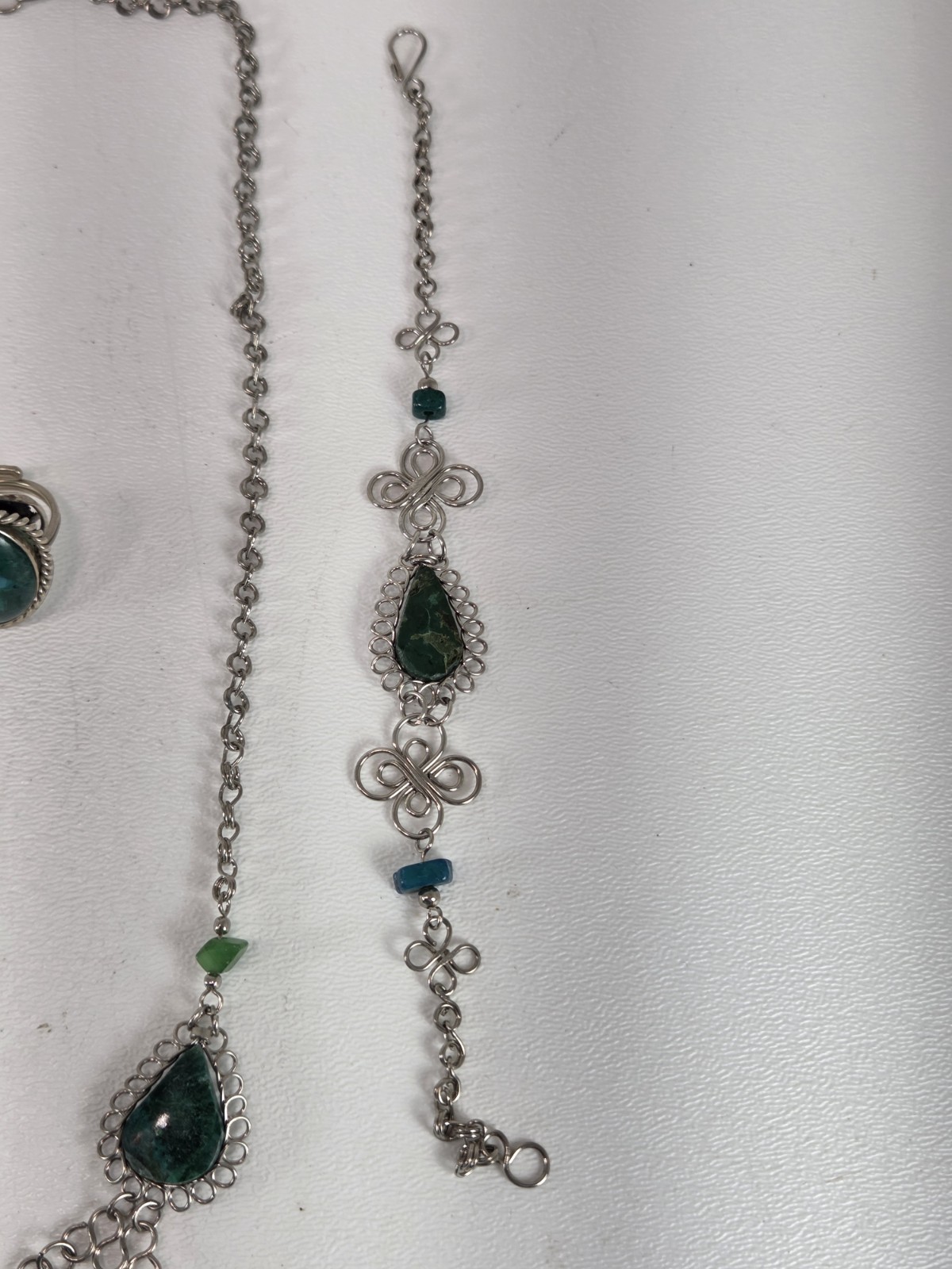 vintage silver filigree necklace with matching bracelet and ring Teardrop Teal