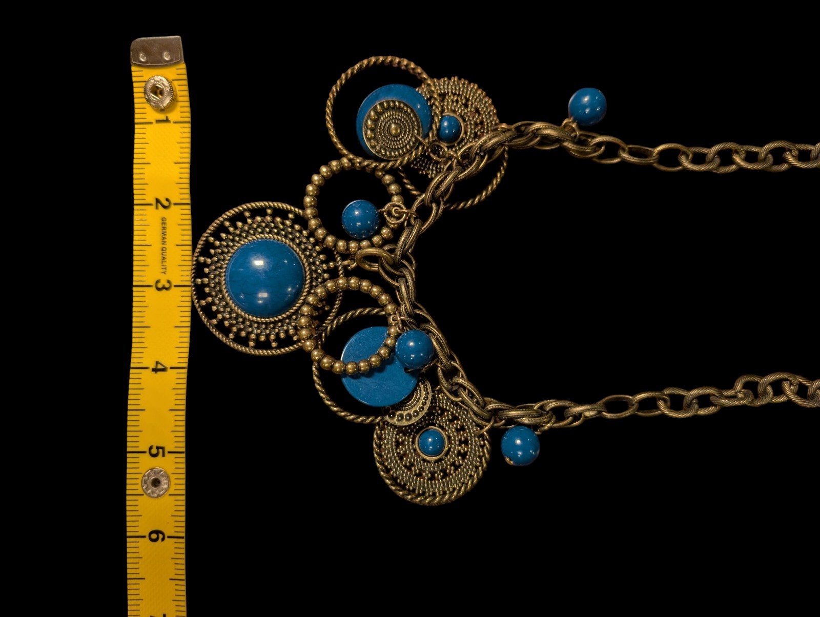 Antique PILGRIM Brass Blue Cabochon Bohemian Y2K Vintage Necklace