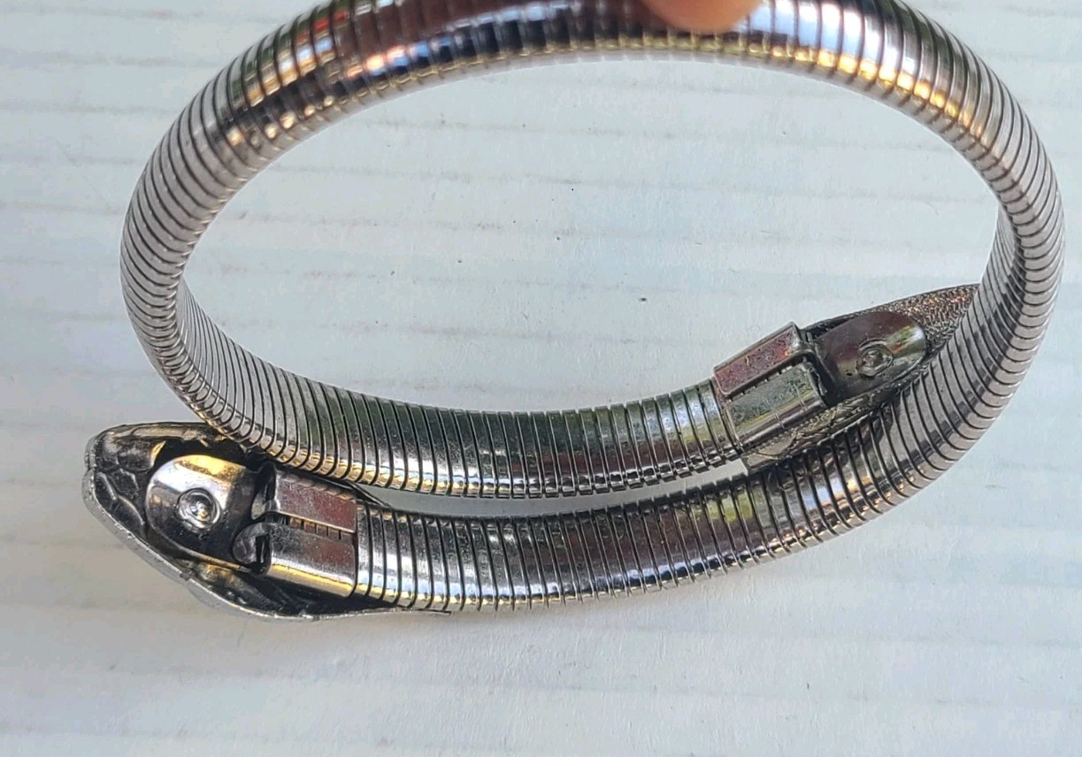 Snake Serpent Coil Wrap Silver Tone Mesh Bracelet (Not Silver)