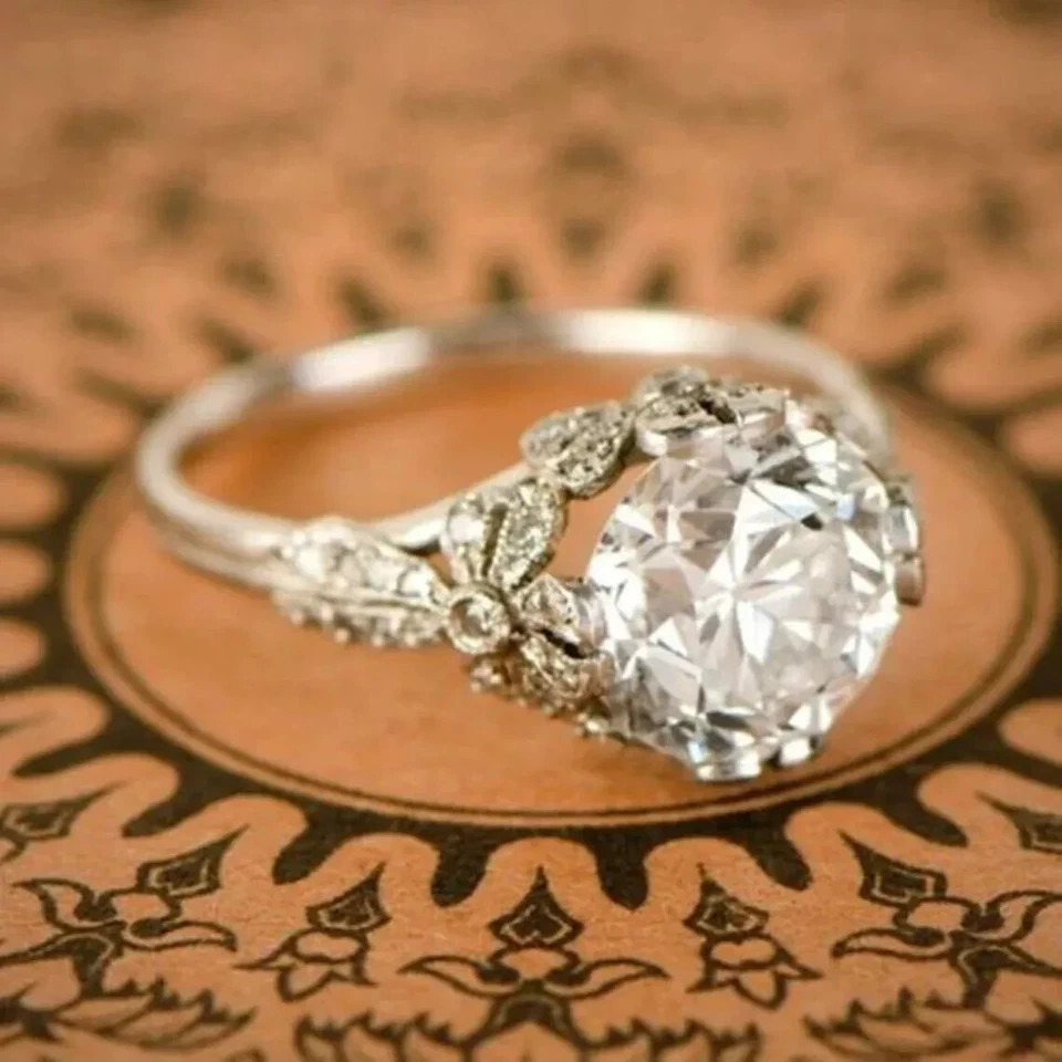 Pretty Art Deco Style Round Cut Lab Created Diamond 925 Silver Birthday Ring