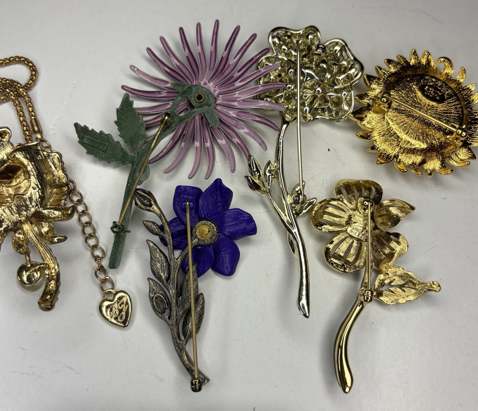 Lot Signed Designer Vintage Flower Rhinestone Brooches Joan Rivers Coro Seleni