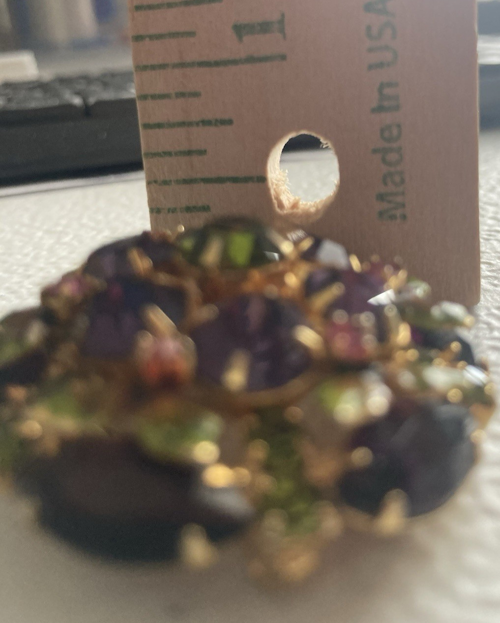 Vintage Dandy Rhinestone Brooch Enamel Pin Colorful Goldtone Setting 1 5/8″