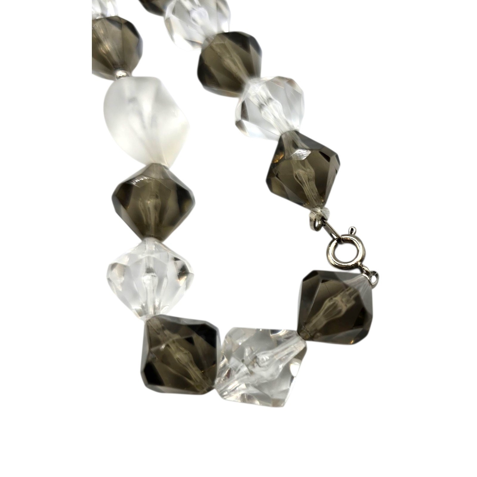 ecklace Vintage Beaded Clear Frosted Olive Green Geometric Faceted 24″ SKU2336