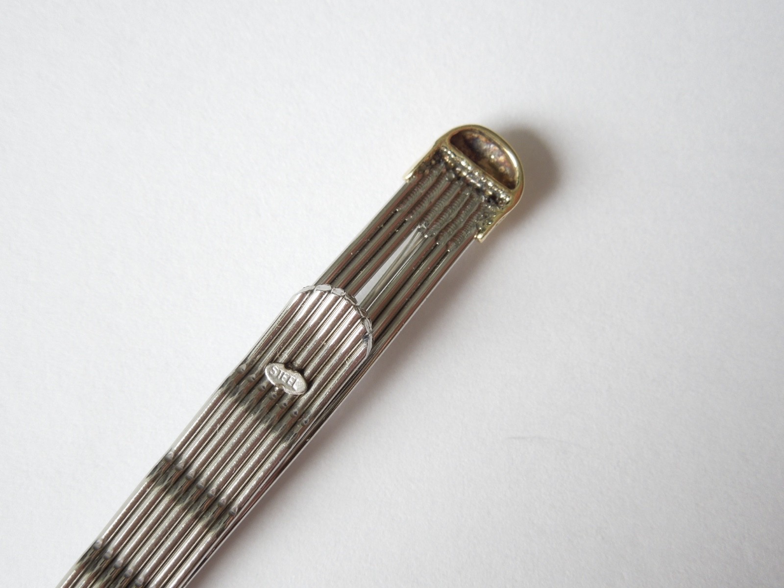 Tie Clip Stainless Steel & 585 Gold Vintage 5.1 g/7.2 x 0.7 cm