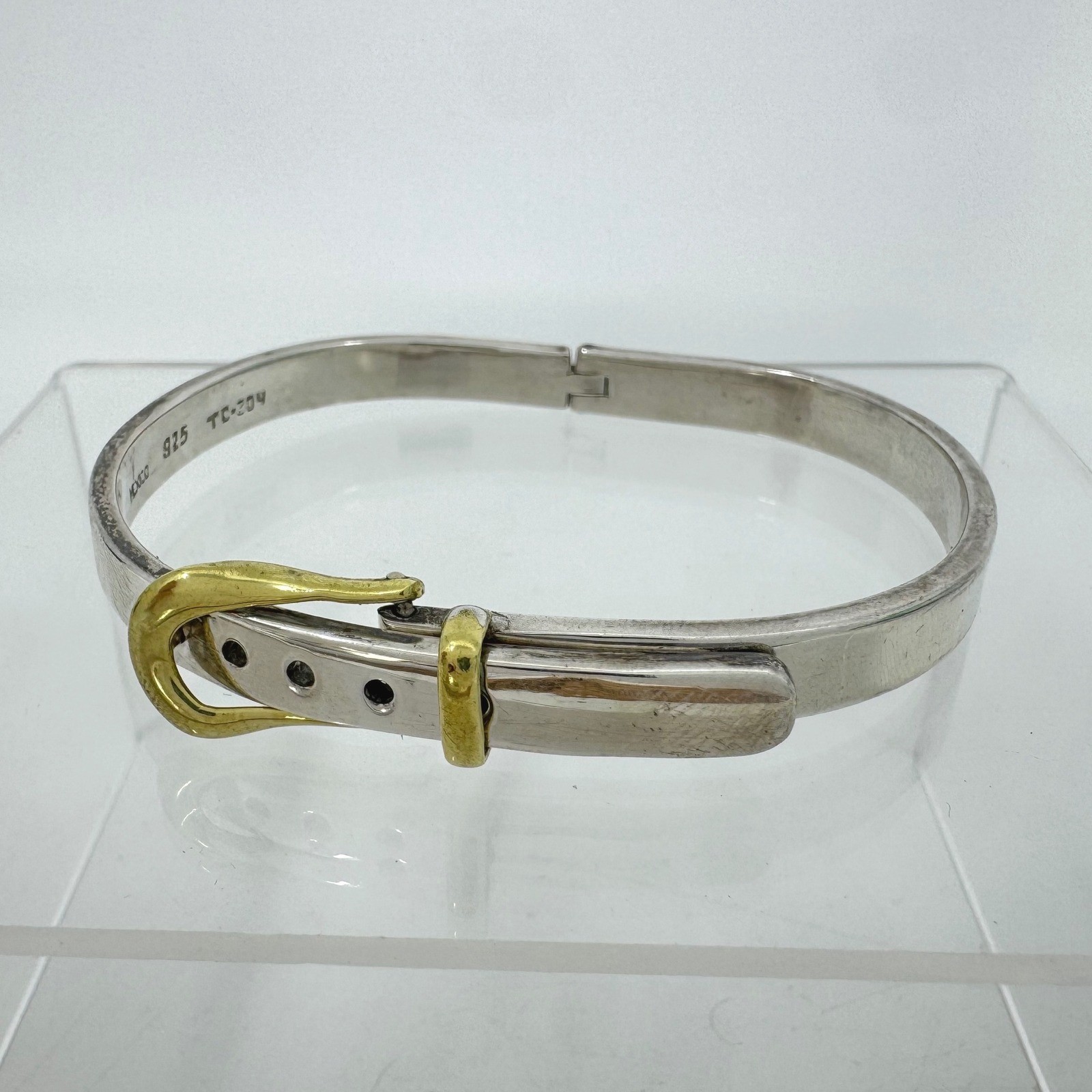 Vintage Taxco Mexico 925 Sterling Silver Brass Belt Buckle Bangle Bracelet 30g