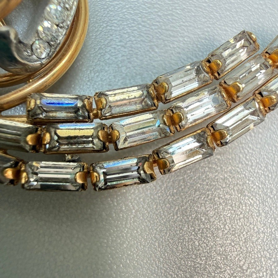 Vintage Art Deco Gold Filled Rhinestone Spray Brooch 1940s CR Co 1/20 12K Signed