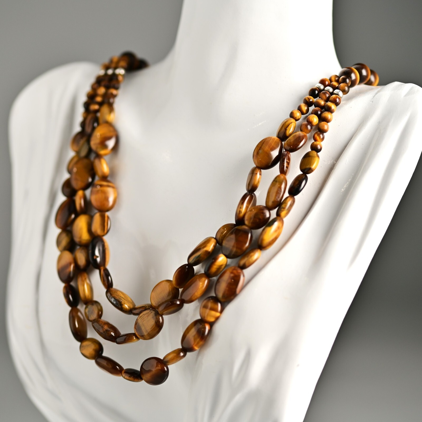 Vintage Original Designer 925 Sterling Silver Tiger Eye Gemstone Estate Necklace