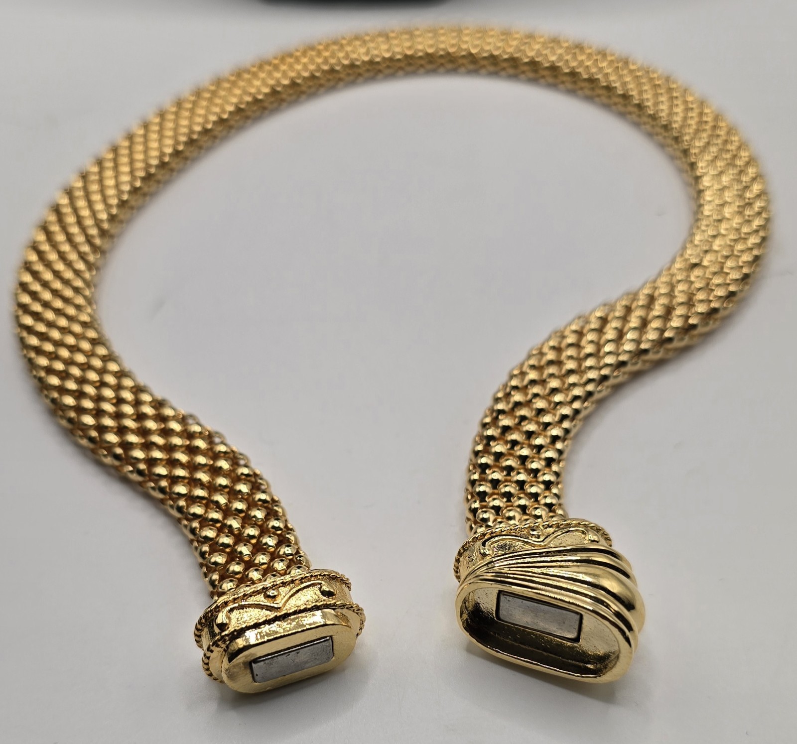 Vintage Etruscan Revival Gold Tone Mesh Collar Necklace Bracelet Jewelry Set