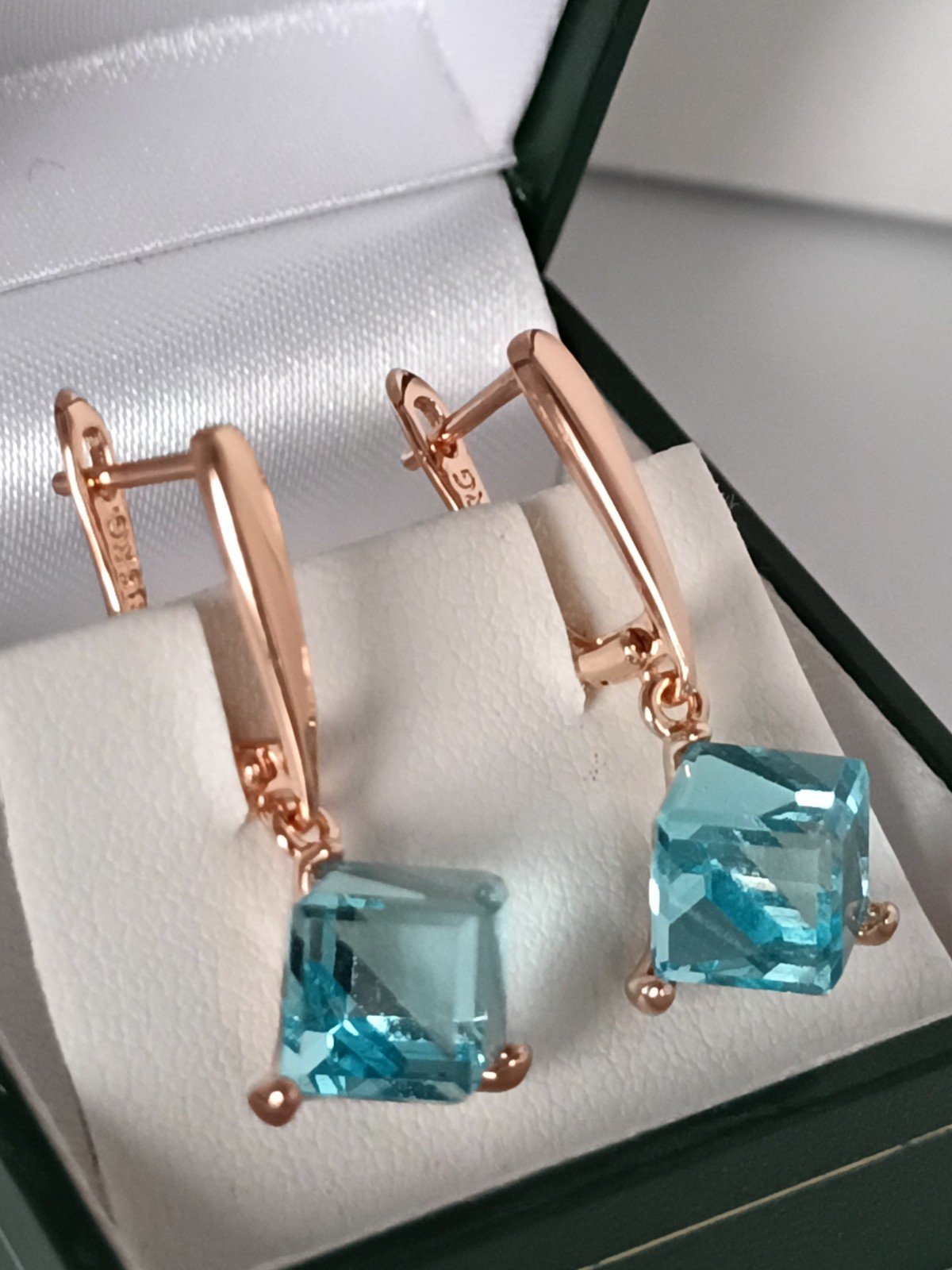 Vintage 1990-s 14 Ct Rolled Gold Aquamarine Zircons Earrings – Hallmarked 585 RG