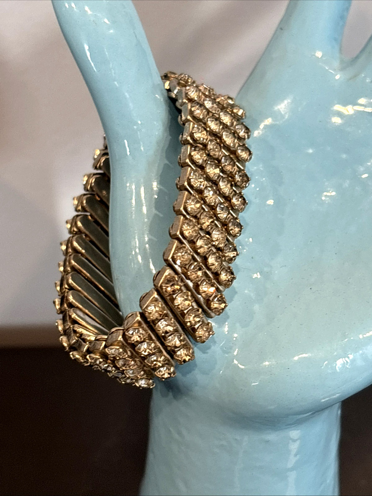 3 Crystal Rhinestone Prong Expansion Stretch Bracelets 1950’s Hong Kong Japan