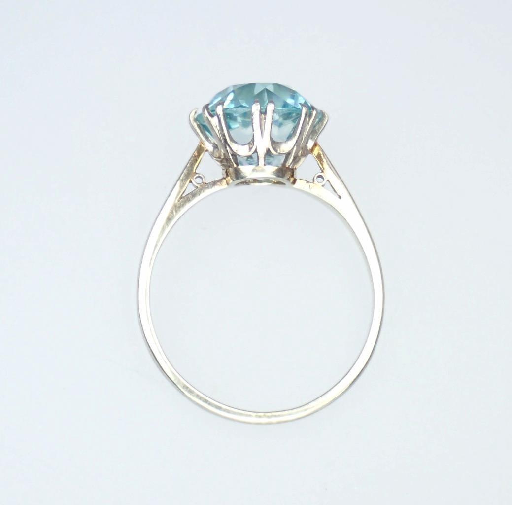 Antique Art Deco 18K Gold 5.4ct Old Cut Blue Zircon Solitaire Engagement Ring 6
