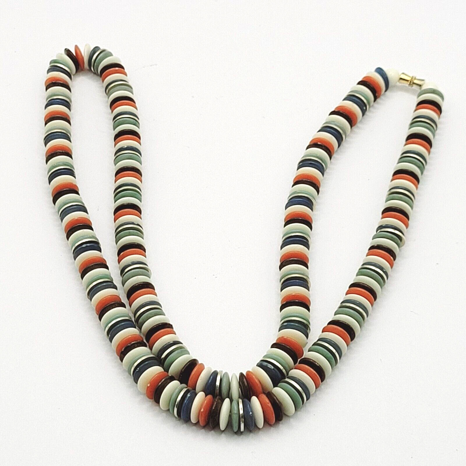 Button and Thread Like Bead Colorful Disc Heishi Style Vintage Necklace 25 In