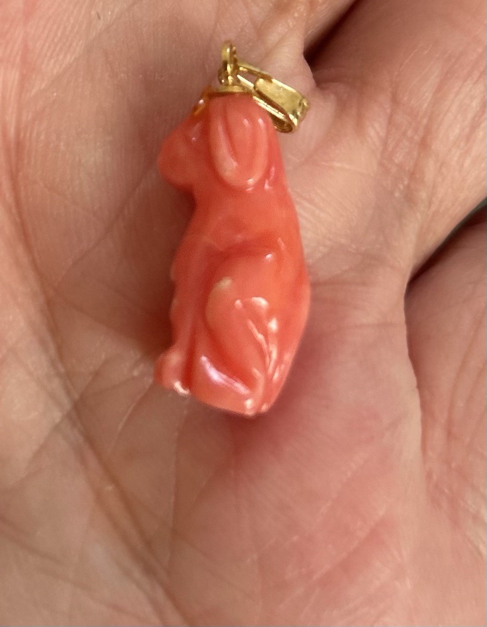 Carved Coral Dog Pendant Charm 10k Gold Hanger Vintage